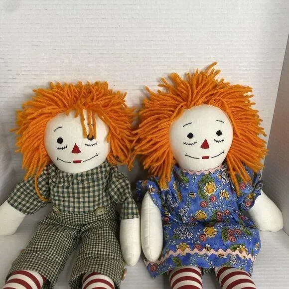 Vintage Handmade Raggedy Ann and Andy Doll Set 18.5" Tall - Picture 3 of 3